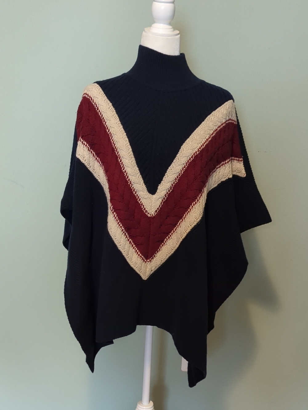 See By Chloe Maroon, Navy Blue, And White Poncho